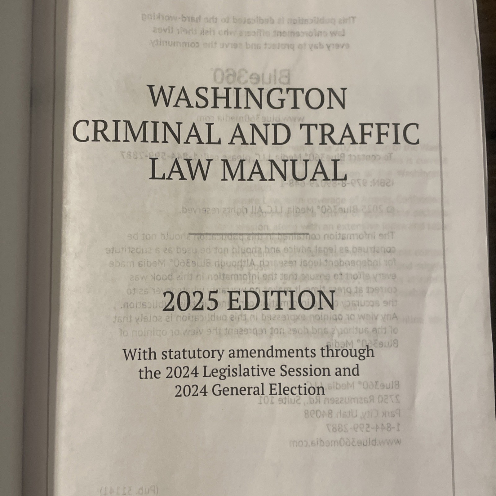 Washington Criminal and Traffic Law Manual 2025 Edition Blue360Media