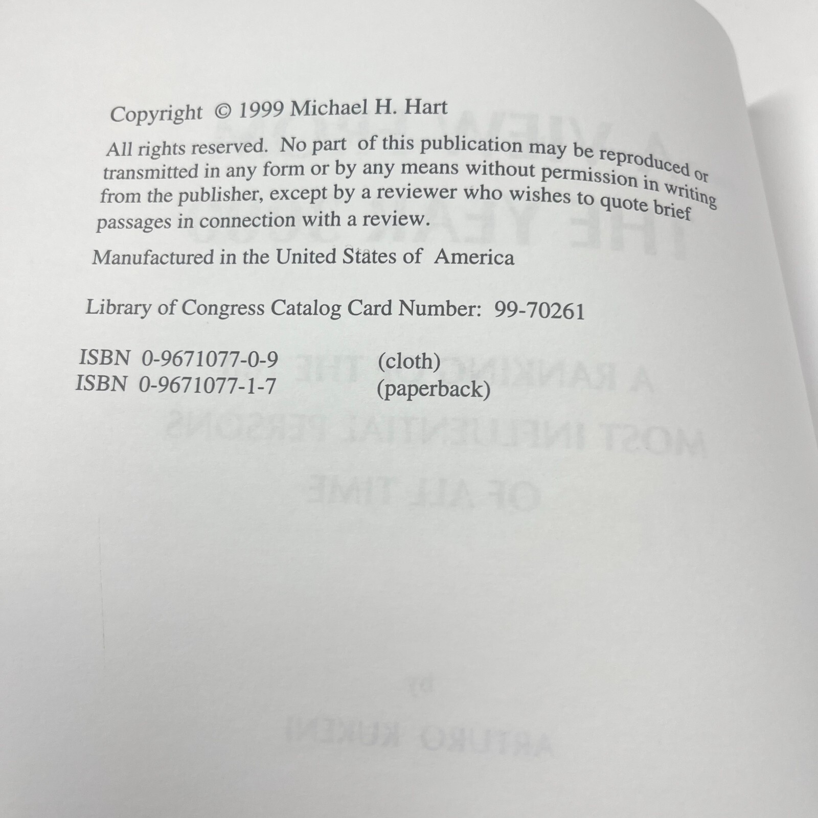A View from the Year 3000 (Michael H. Hart) Hardcover 1999