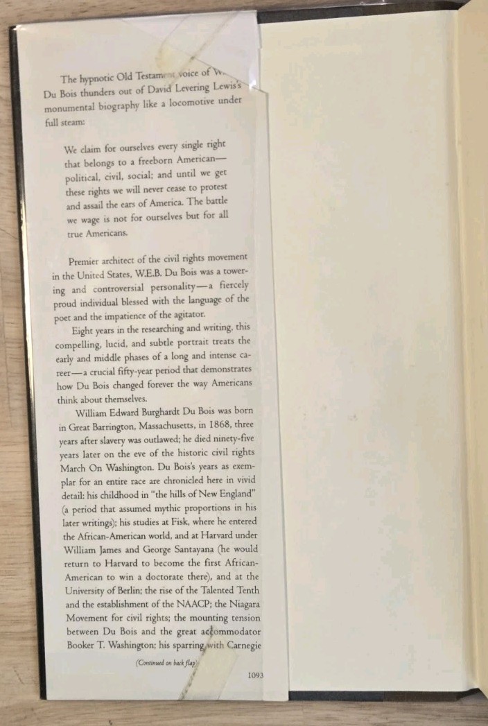 W.E.B. Du Bois Biography of a Race 1868-1919 Hardcover David Levering Lewis 1st