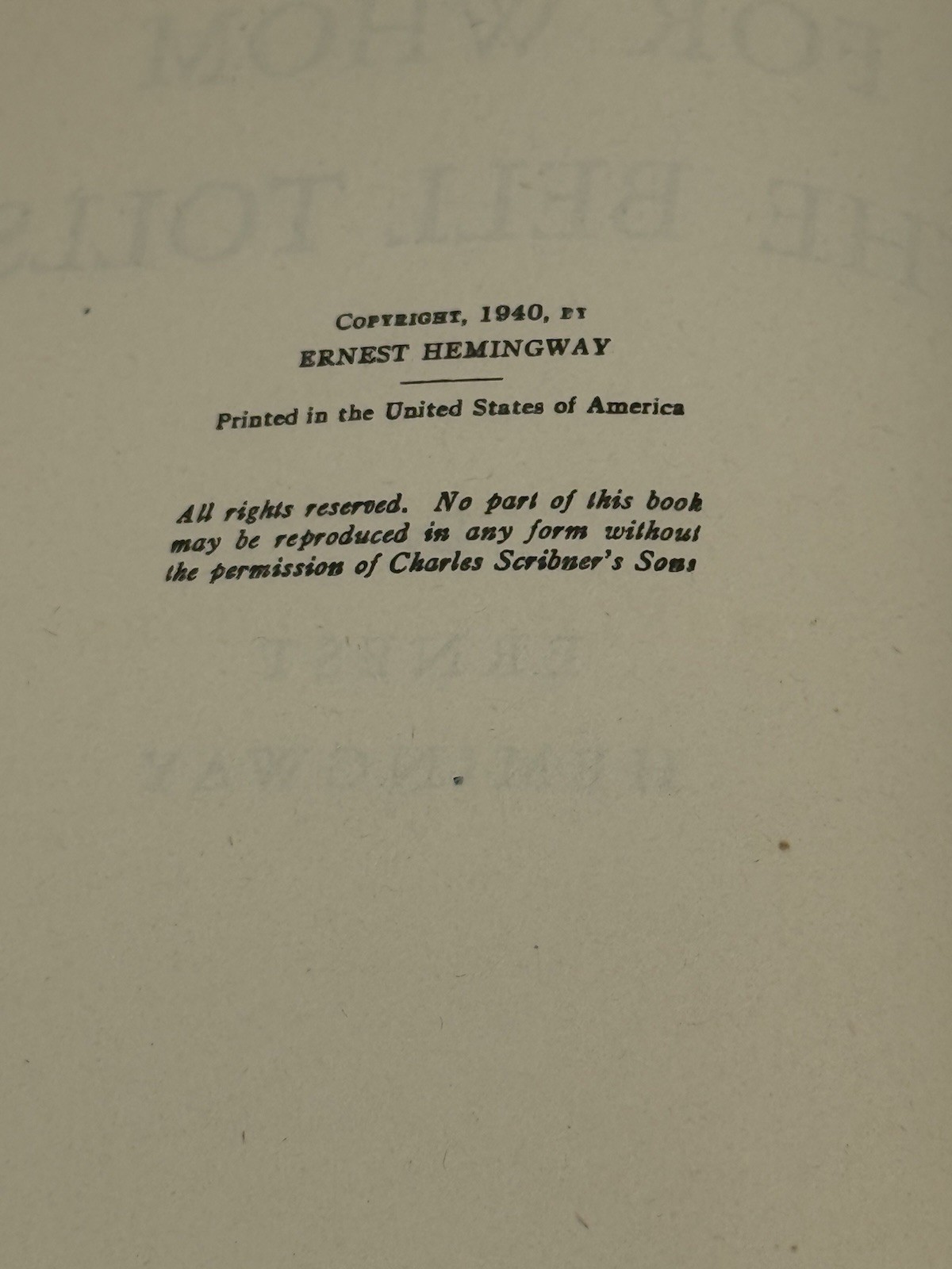 Ernest Hemingway For Whom The Bell Tolls 1945 Hardcover 1st Edition