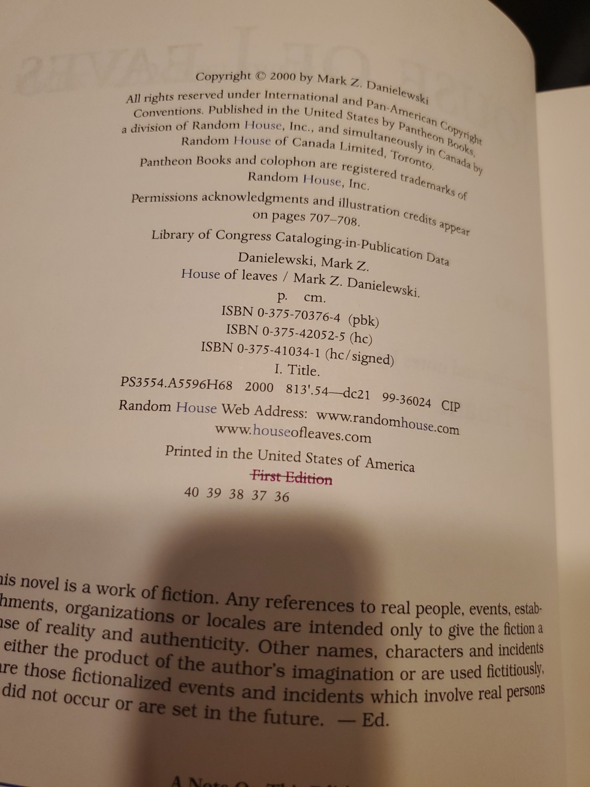 House of Leaves Mark Z. Danielewski Color Edition 2006 Printing UNREAD