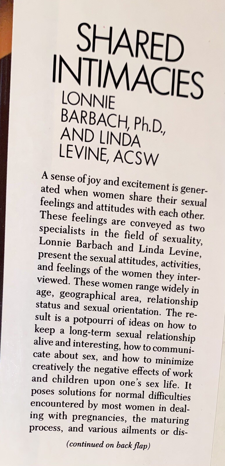 Shared Intimacies by Lonnie Barbach Linda Levine HCDJ Women’s Sexual Experiences