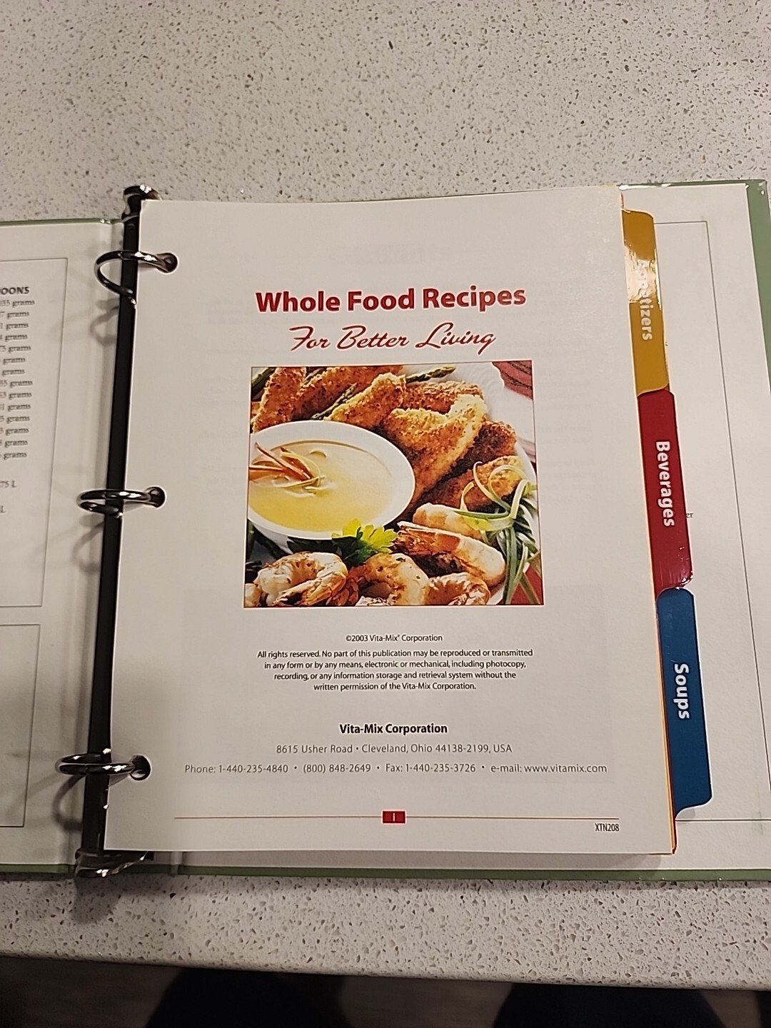 Vita-Mix Whole Food Recipes For Better Living Cookbook Hardcover Binder