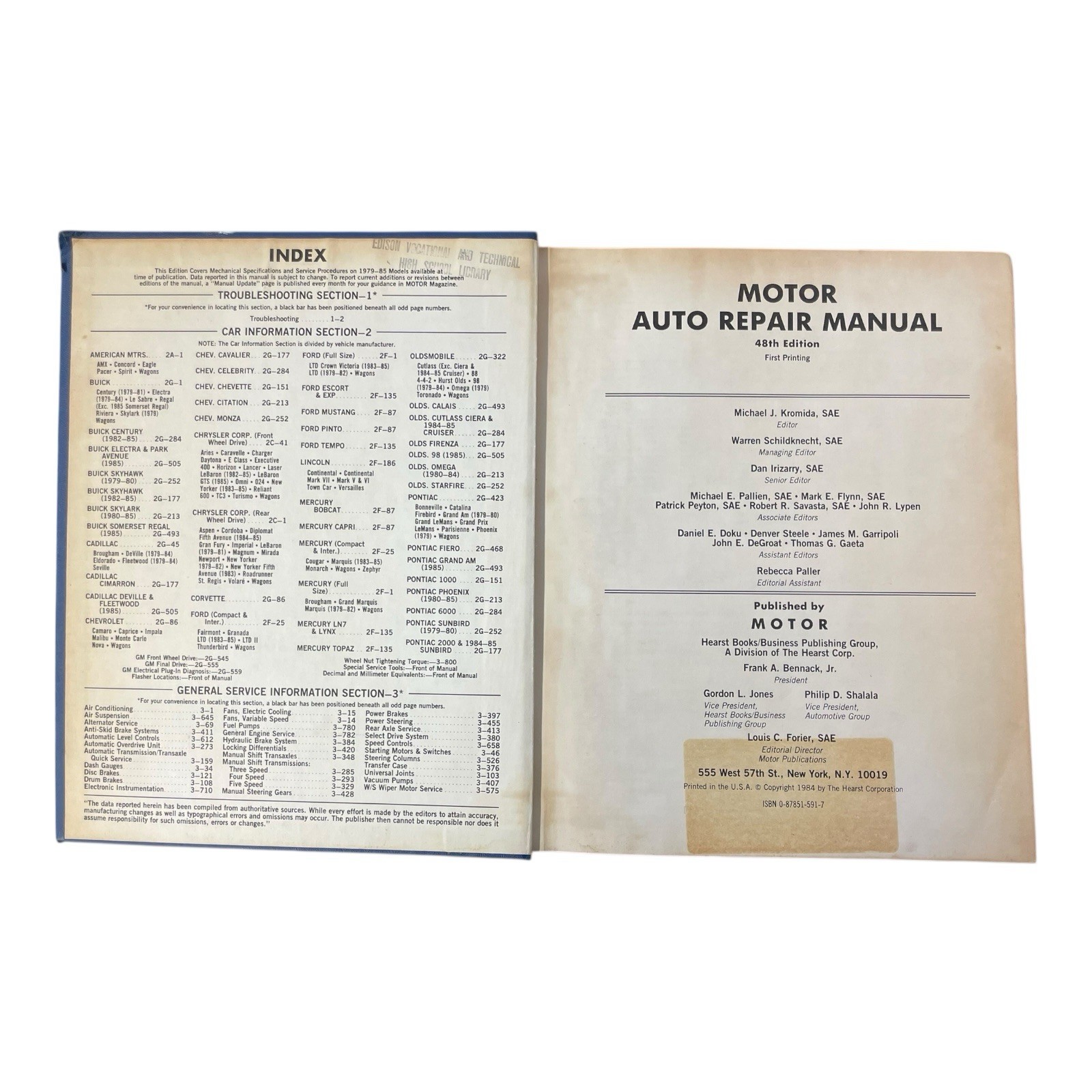 Motor Auto Repair Manual 1985 48th Edition Professional Service Trade Edition