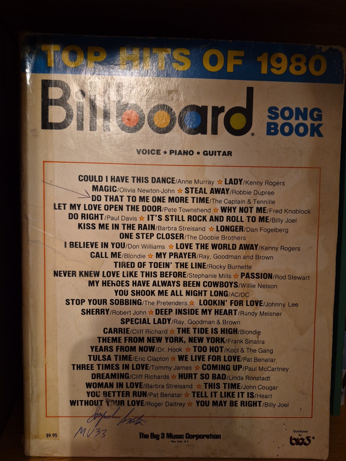 Top Hits 1980 Billboard Song Book Voice Piano Guitar Rare