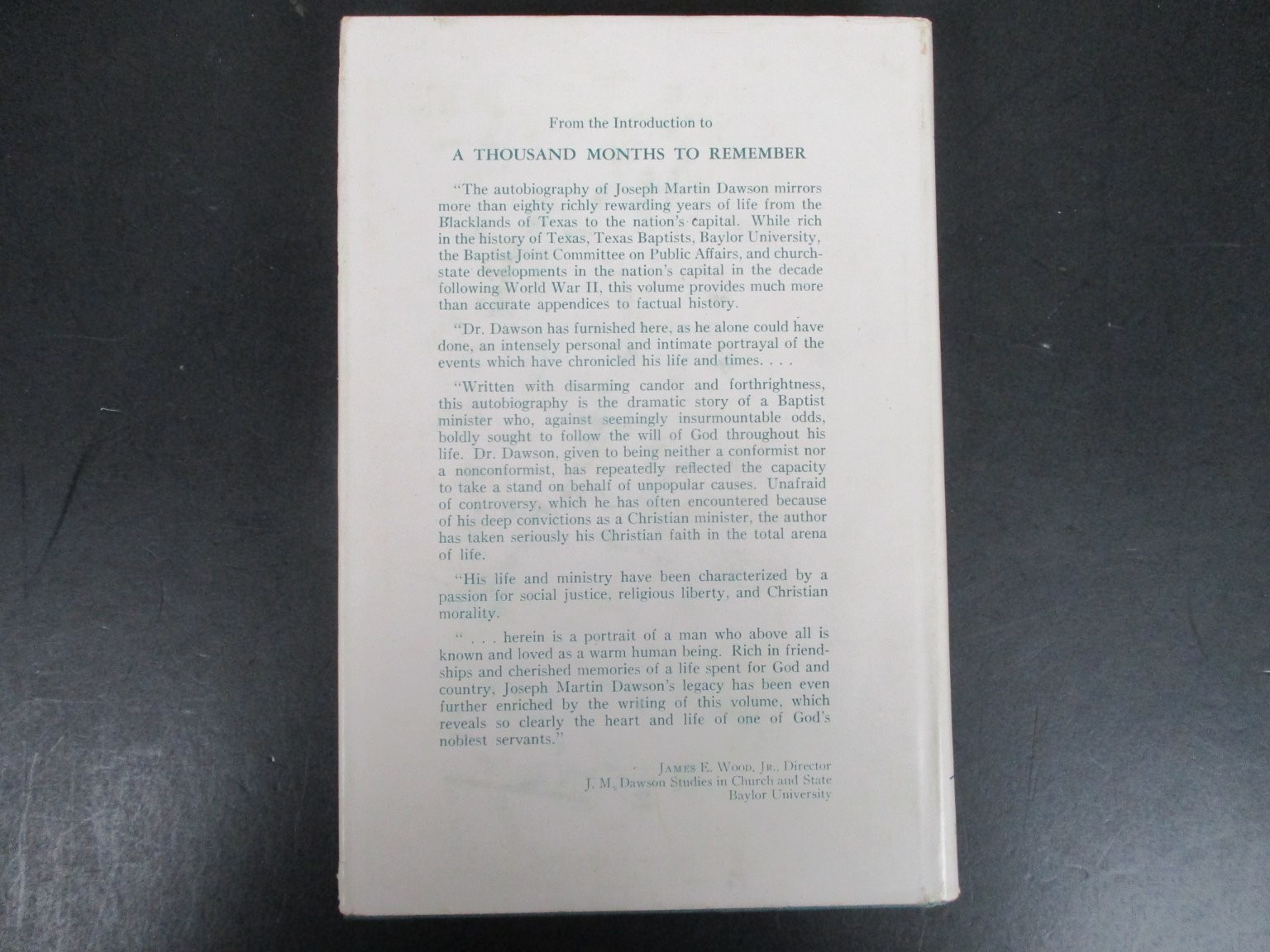 A Thousand Months to Remember Joseph Martin Dawson 1964 Autobiography Baylor
