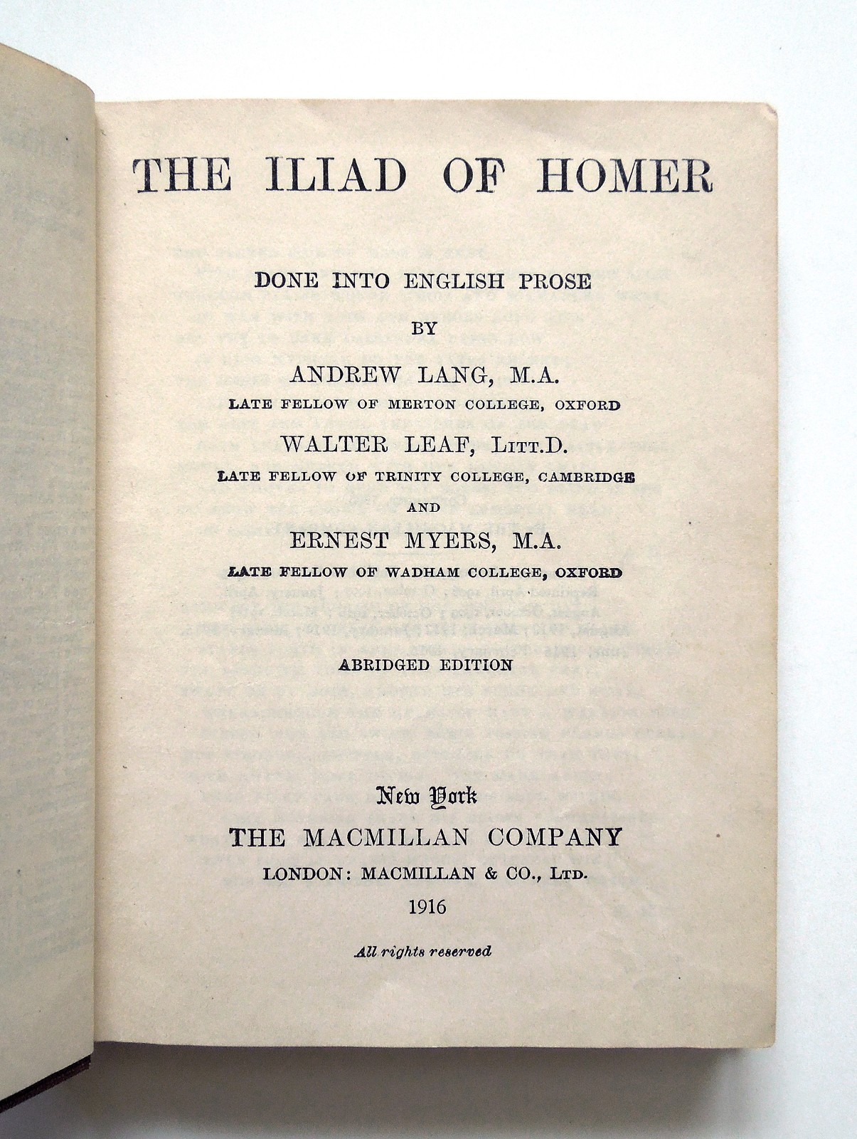 Homer’s Iliad (Macmillan Pocket Classics) – 1916 hc, The Macmillan Company