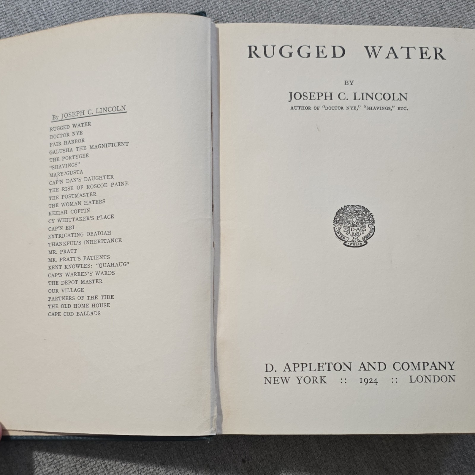 Rugged Water Joseph C. Lincoln Hardcover 1924 D. Appleton and Company