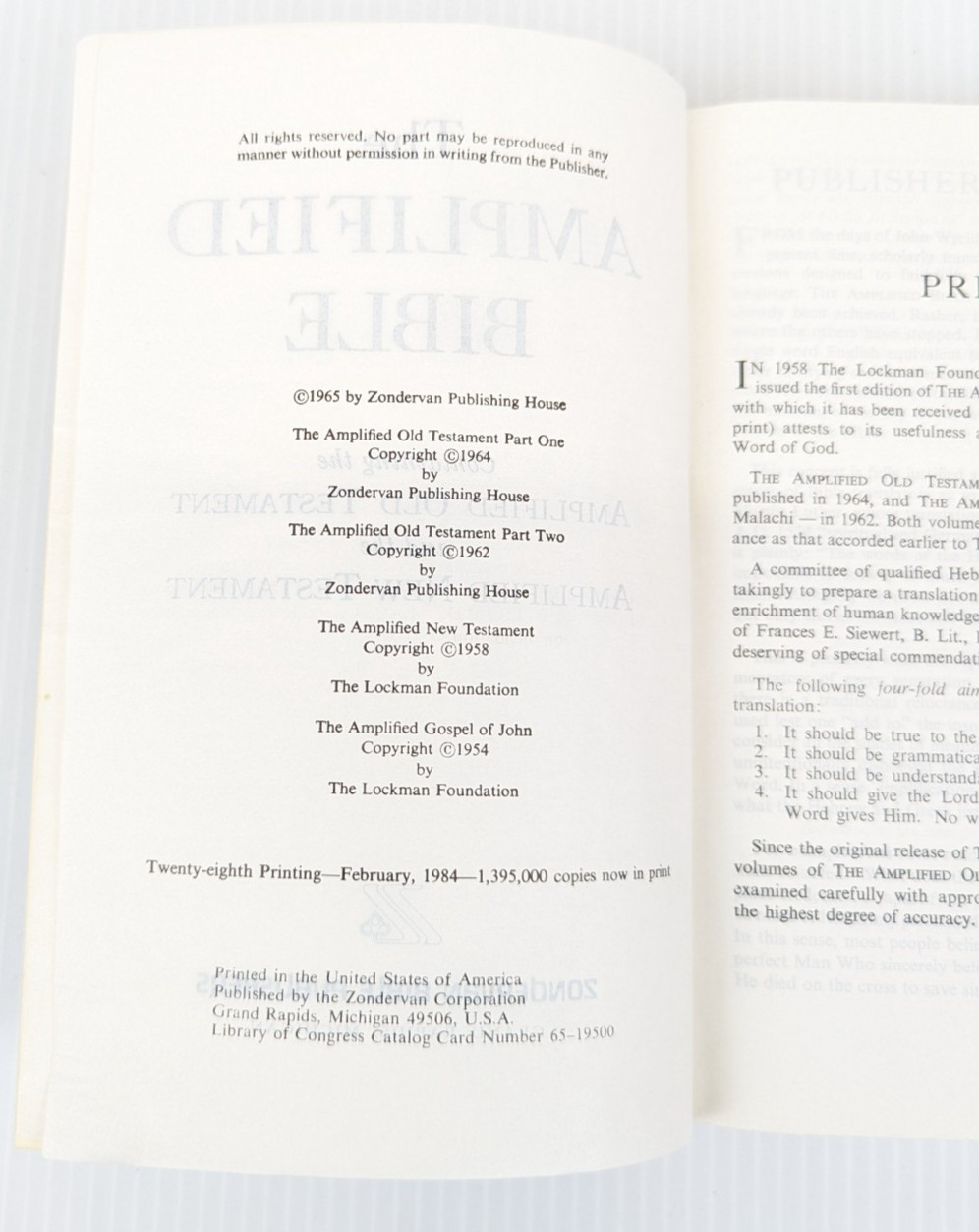 The Amplified Bible Old and New Testament Zondervan 1984
