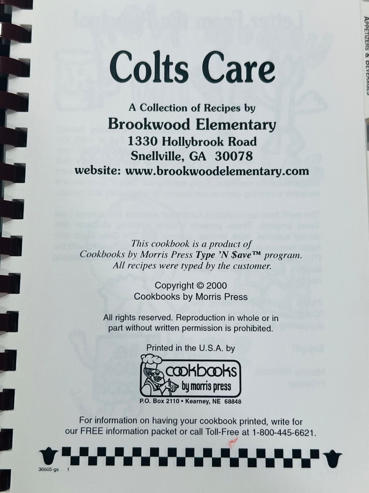 Spiral Bound Cookbook Colts Care Brookwood Elementary Snellville Georgia GA