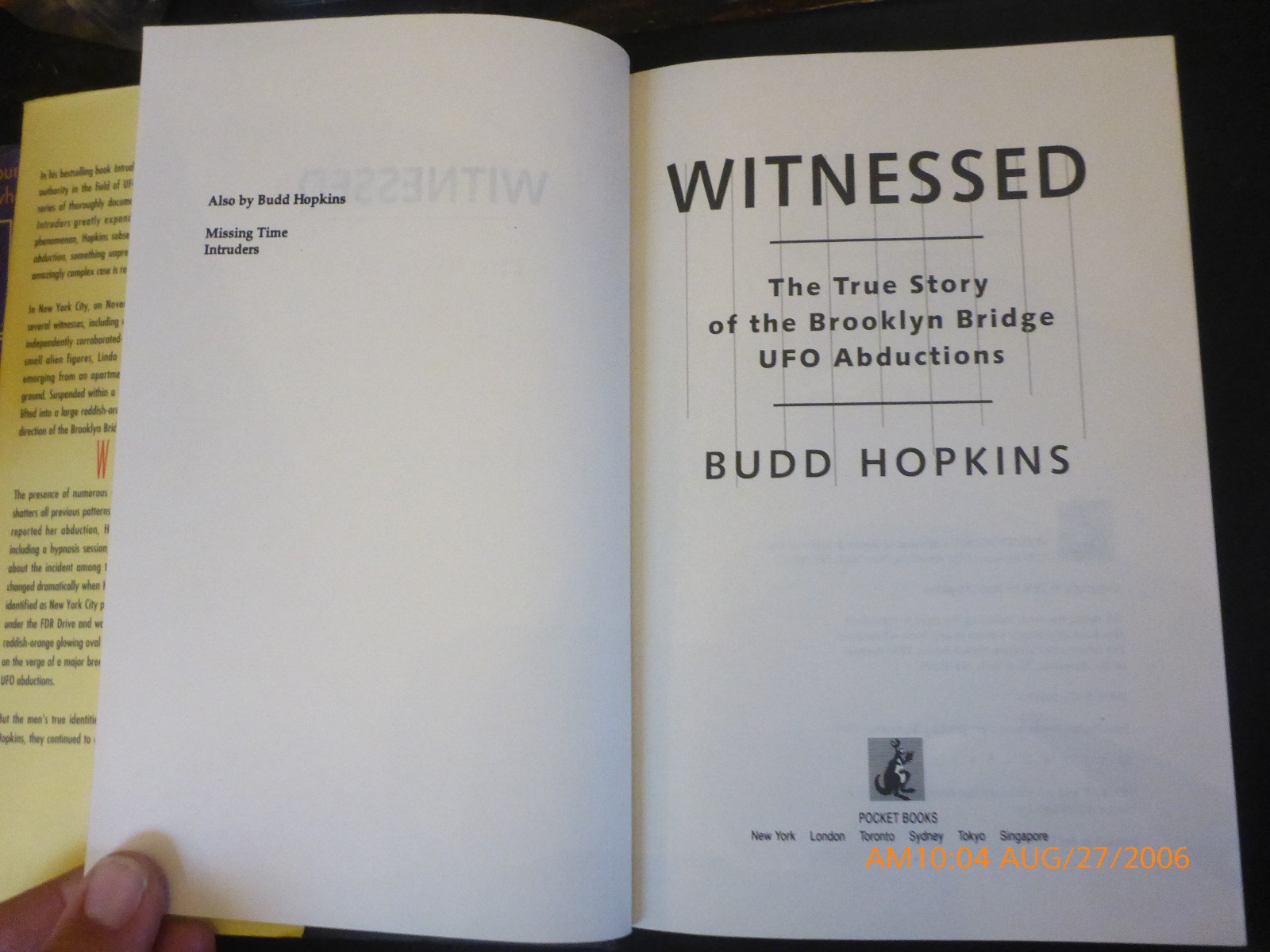 Witnessed True Story of Brooklyn Bridge UFO Abductions Budd Hopkins 1st Print