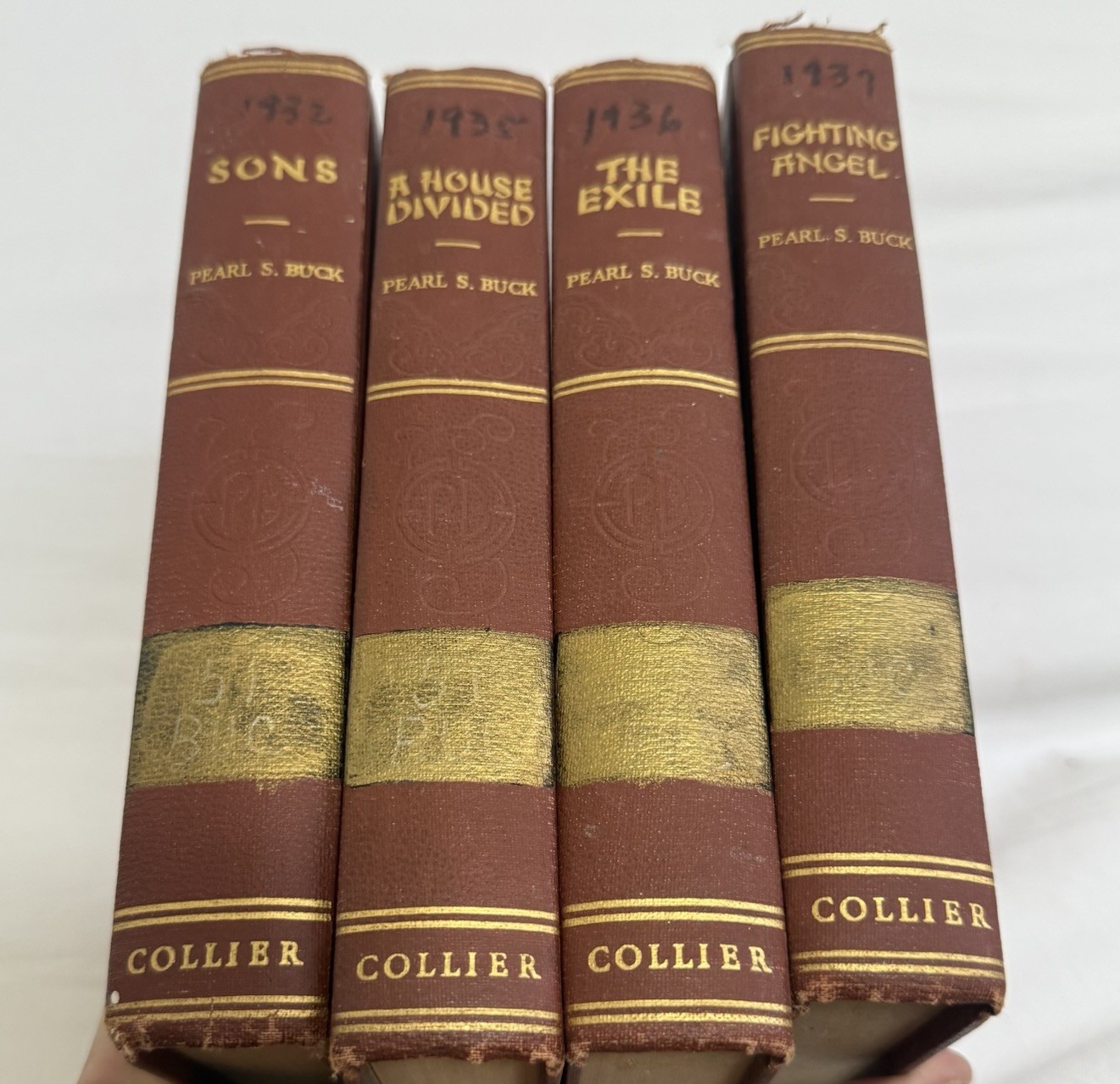 Pearl S. Buck Book Lot (4) Collier Vintage 1931-1937 Gold Red Decor Staging