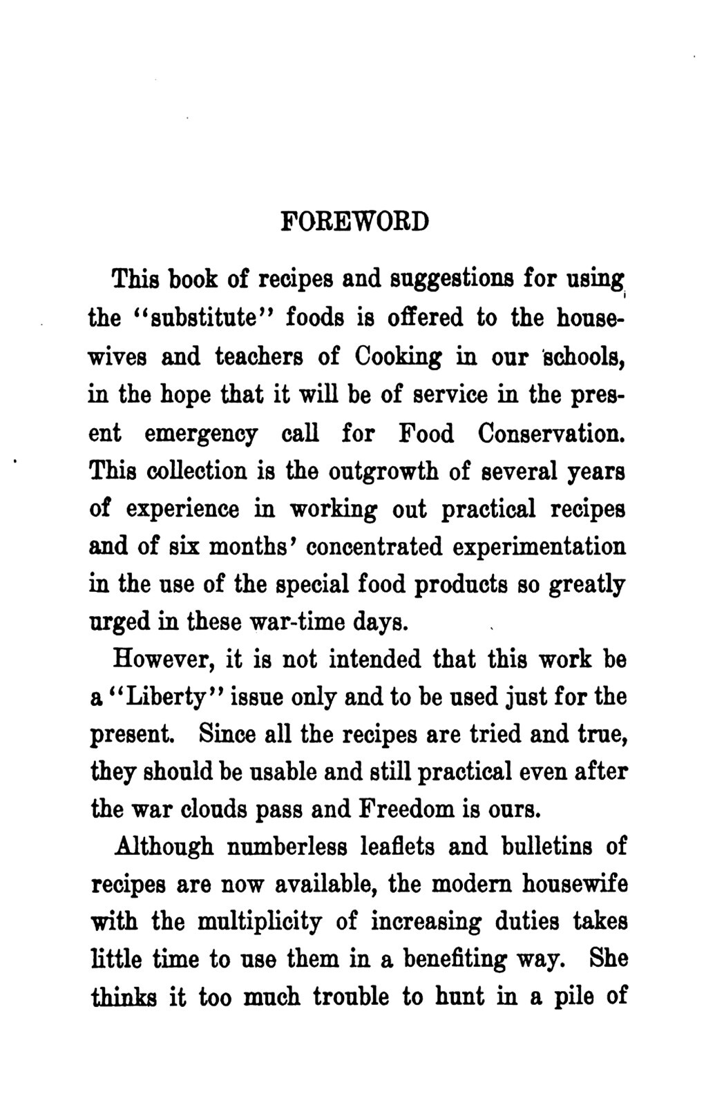 1918 Liberty Recipes (WW1 Era How To Cook Using Substitutes) Vintage Cook Book