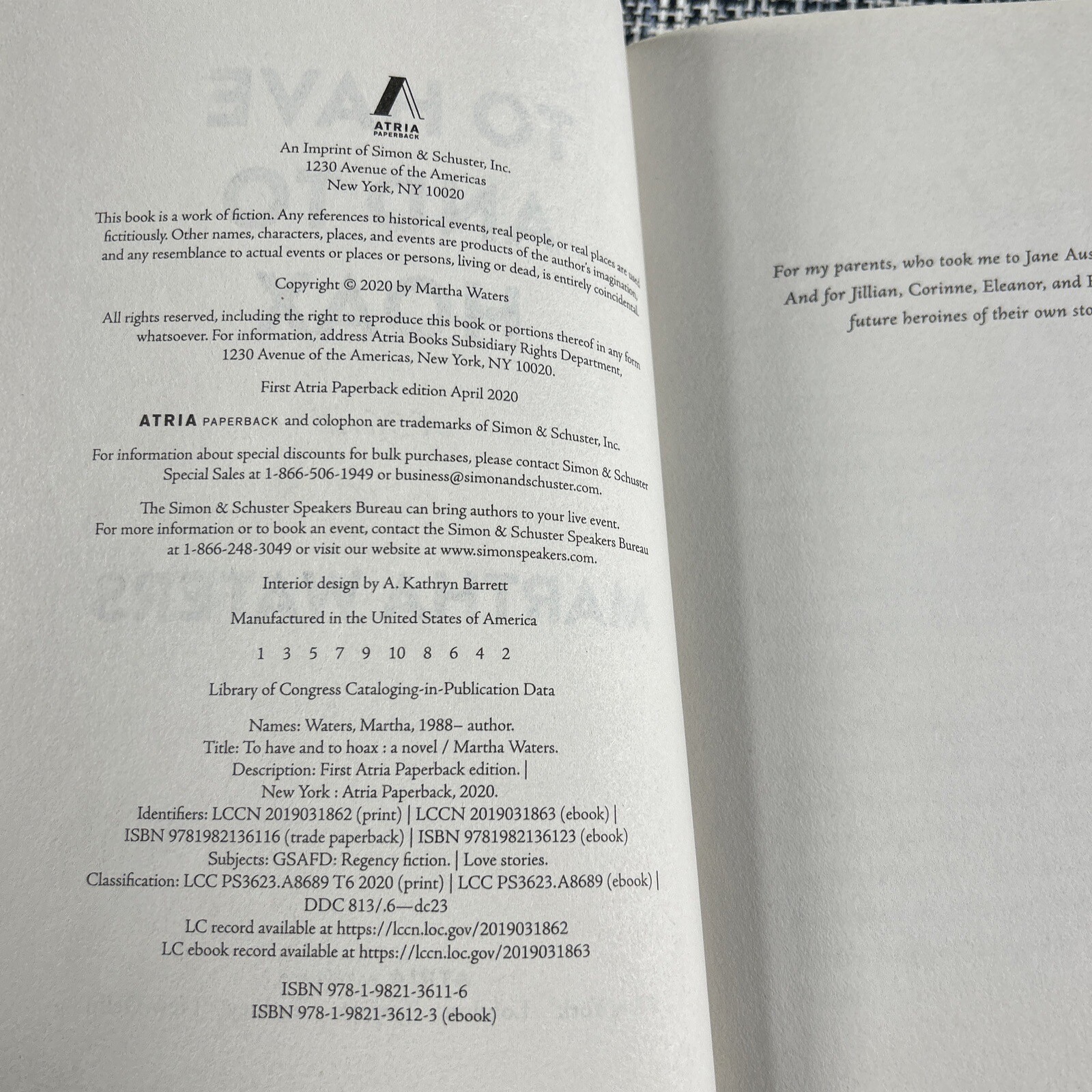 To Have and to Hoax Martha Waters Trade Paperback 2020 Atria Paperback Books
