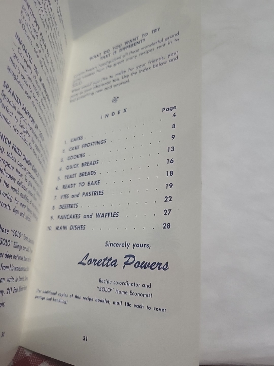 TESTED SOLO RECIPES BOOK Mcm SOKOL & COMPANY LORETTA POWERS Fine 1960