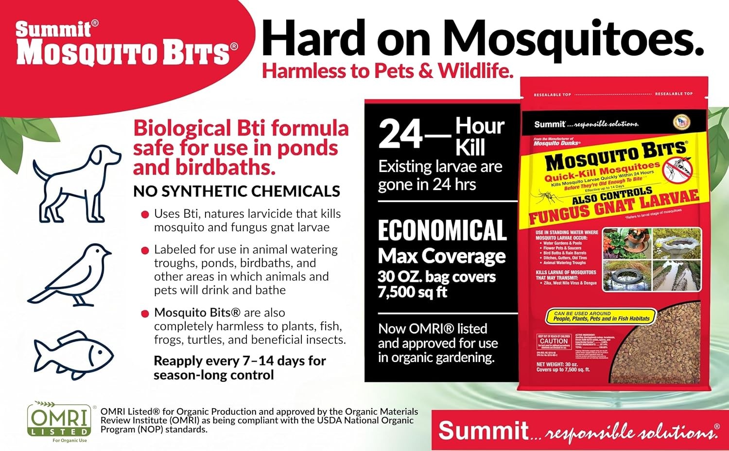 Summit 117-6 Mosquito Bits 30oz – Gránulos Mata Larvas de Mosquito Rápido