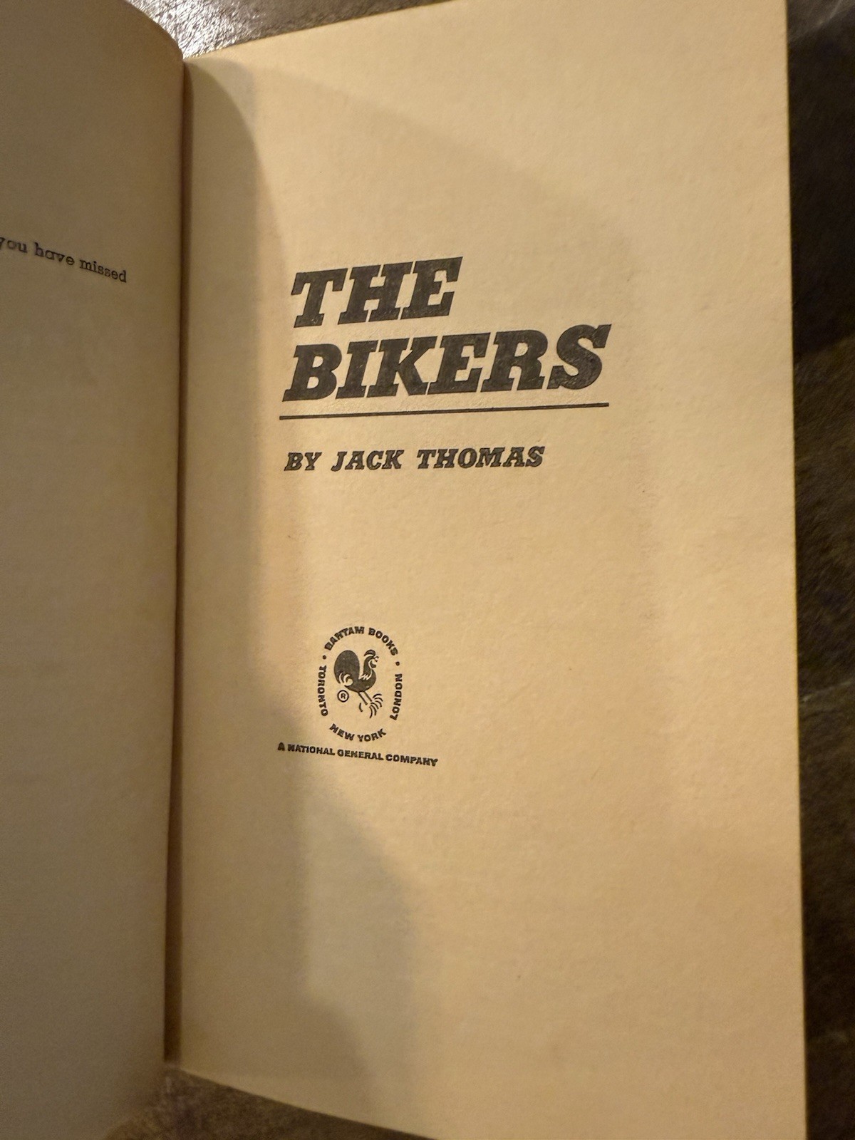 The Bikers: Jack Thomas. Bantam Books (N7101) 2nd Printing 1972
