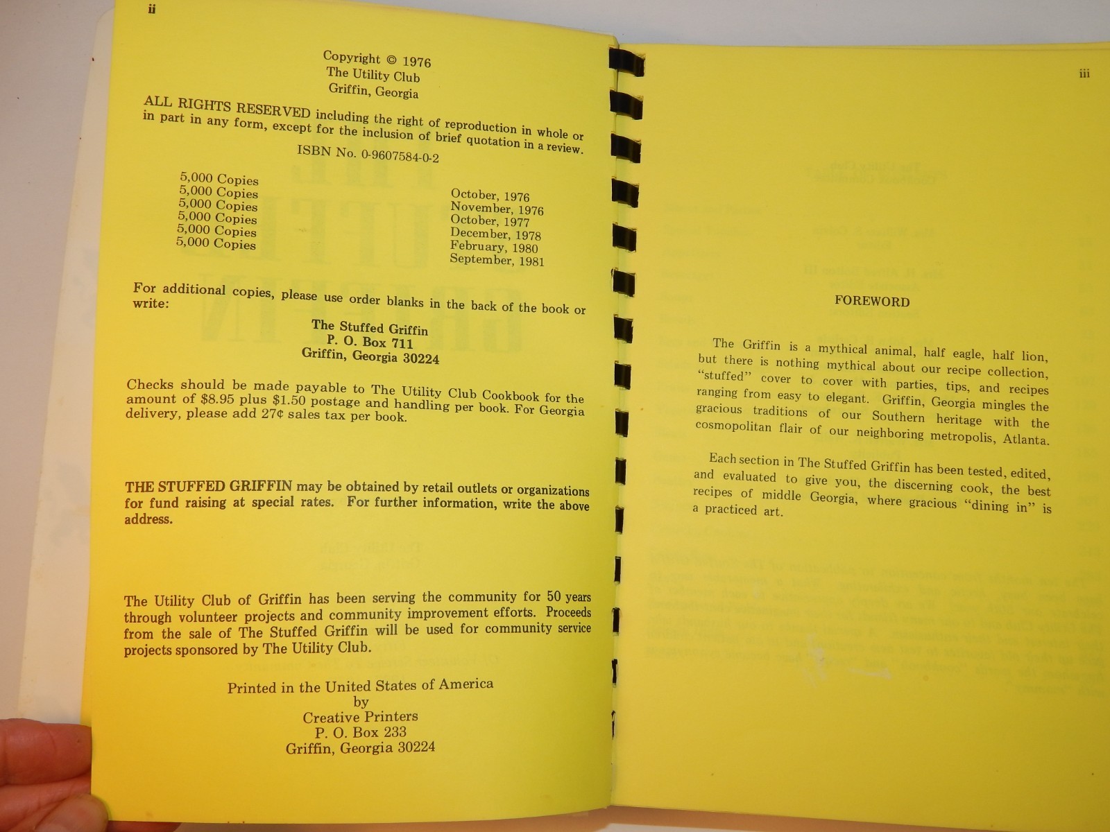Vintage The Stuffed Griffin Cookbook the Utility Club Griffin, Georgia 1927-1977