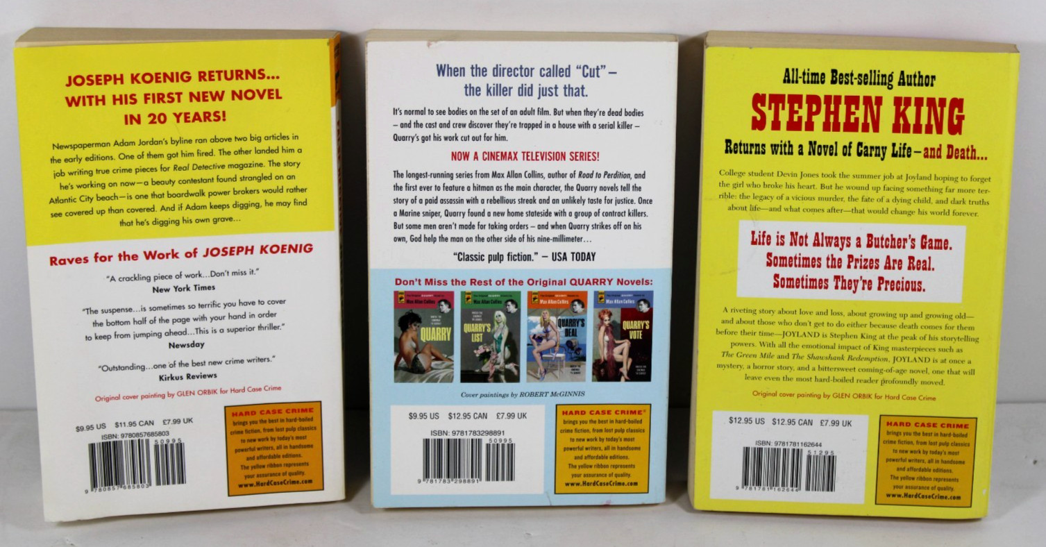 Hard Case Crime lot of 3 – Joyland, False Negative, Quarry’s Cut – Paperbacks