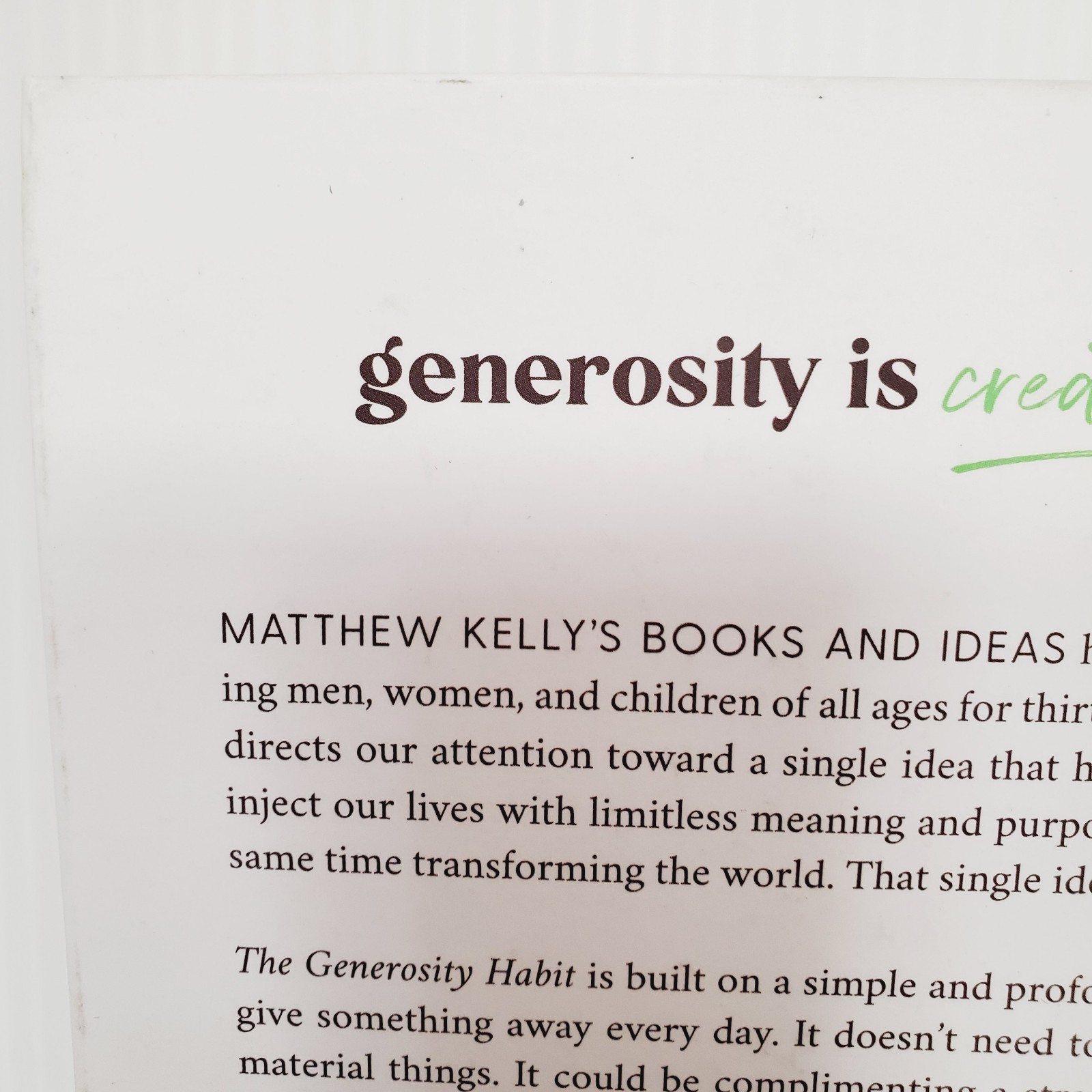 The Generosity Habit Hardcover Book By Matthew Kelly Self-Help Kindness Culture