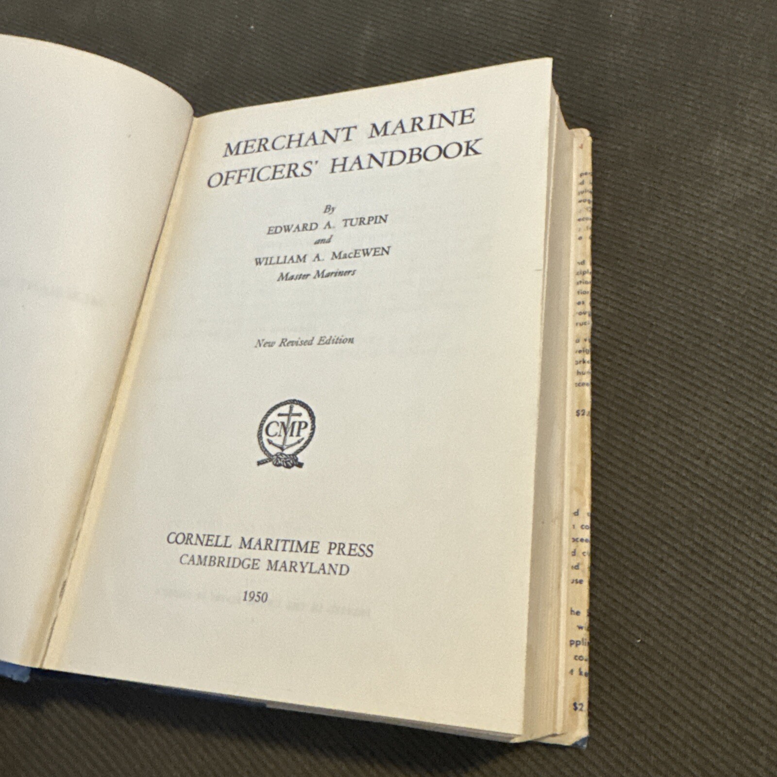Vintage 1950 Merchant Marine Officers‘ Handbook With Sleeve by Macewen William A