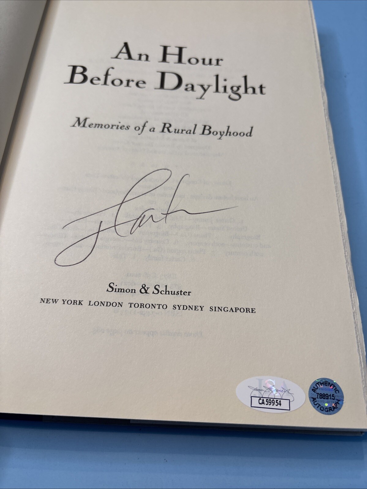SIGNED An Hour Before Daylight : Memories Jimmy Carter Hologram JSA