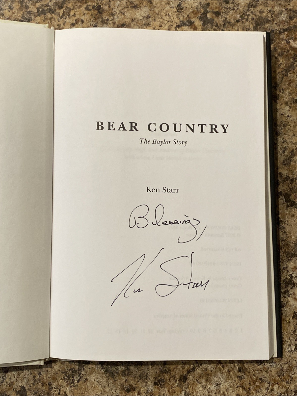 Bear Country SIGNED by Ken Starr – Baylor University – 1st Prt / 1st Ed Fine HC