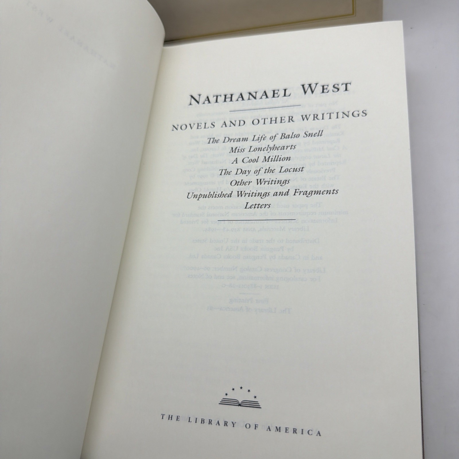 NATHANAEL WEST Novels and Other Writings Library of America Cloth Hardcover
