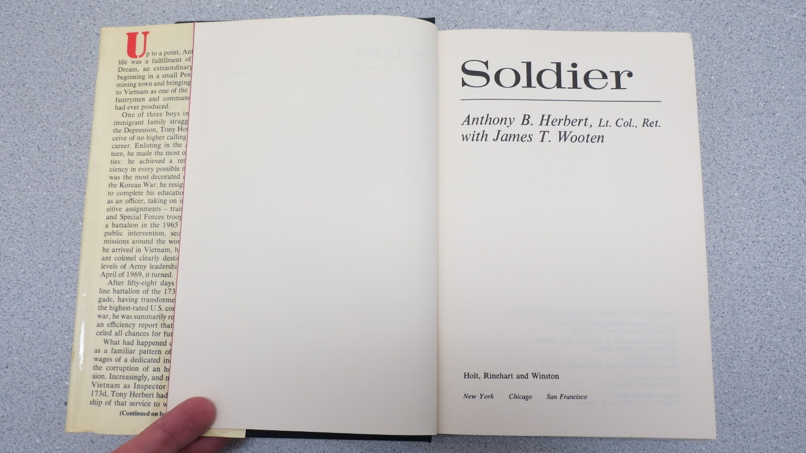 Soldier by James T. Wooten and Anthony B. Herbert (Hardcover) 1973 2nd printing