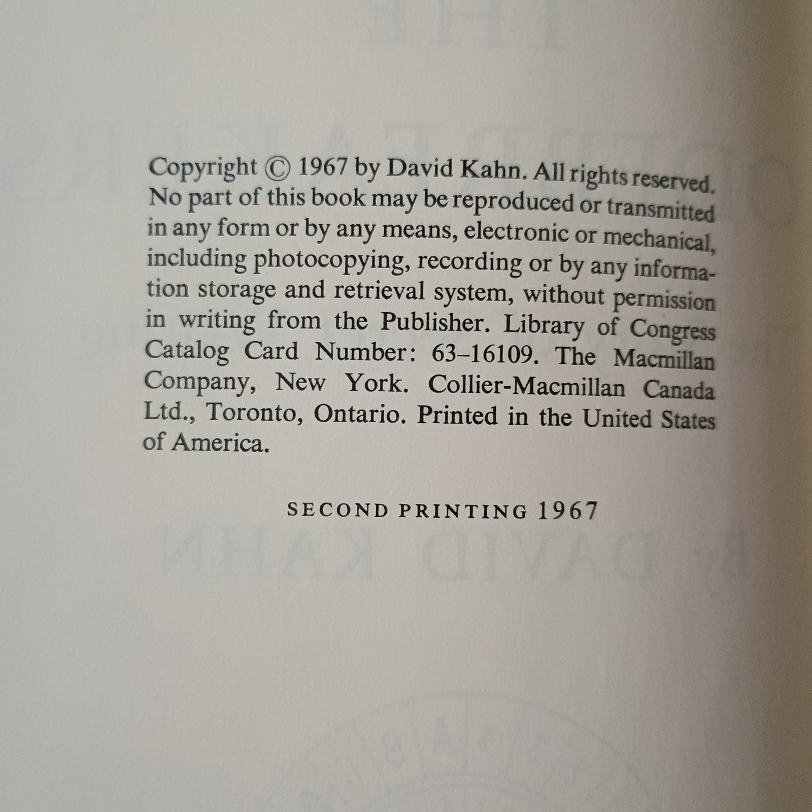The Codebreakers – 1967 Hardcover by David Kahn – 1st Edition 2nd Printing HC/DJ