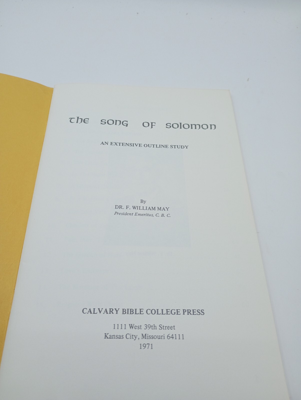 Vintage The Song Of Solomon An Extensive Outline Study Dr. F. William May Softco