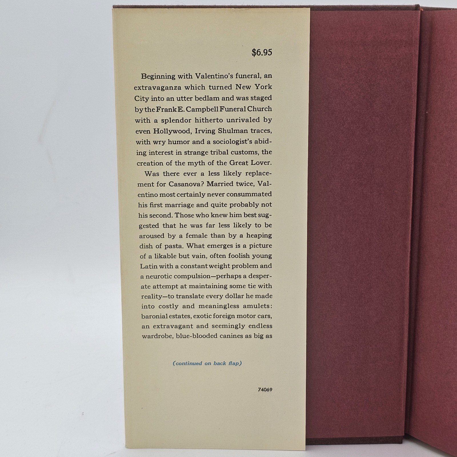 Valentino Irving Shulman 1967 2nd Printing HC w/DJ Vintage Novel