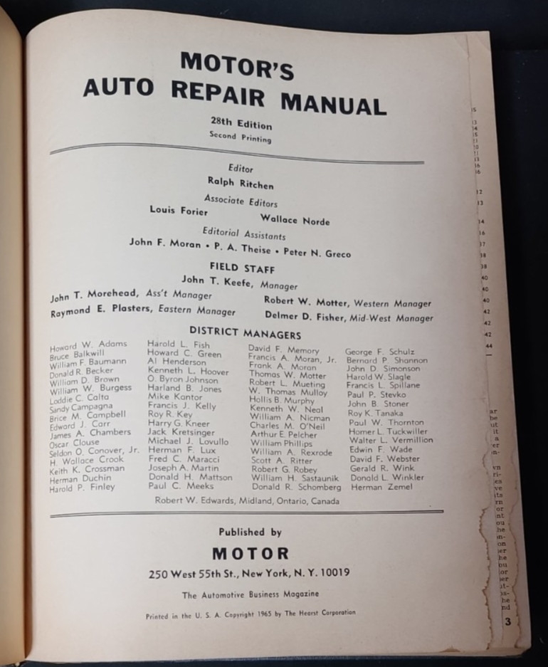 Motors Auto Repair Manual 28th Edition 1965 Hardcover