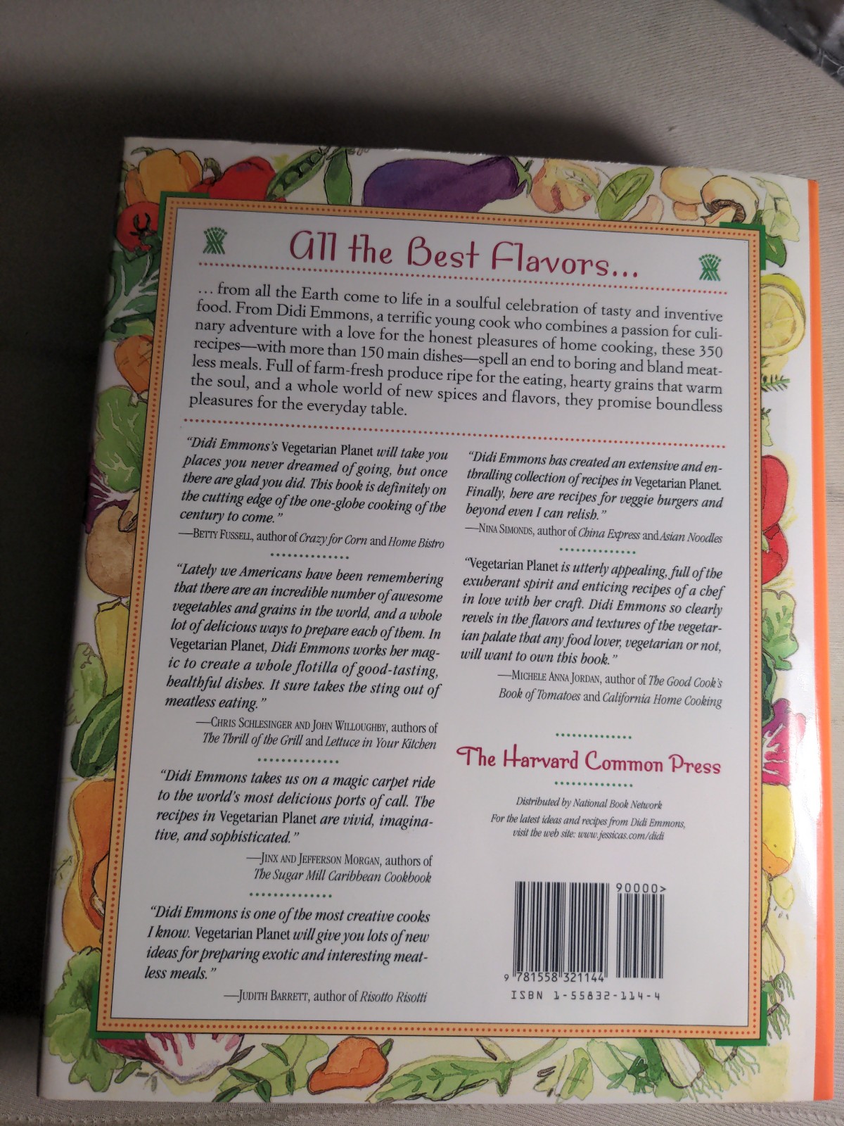Vegetarian Planet Didi Emmons Harvard Common Press 1997 Softcover VG Con.