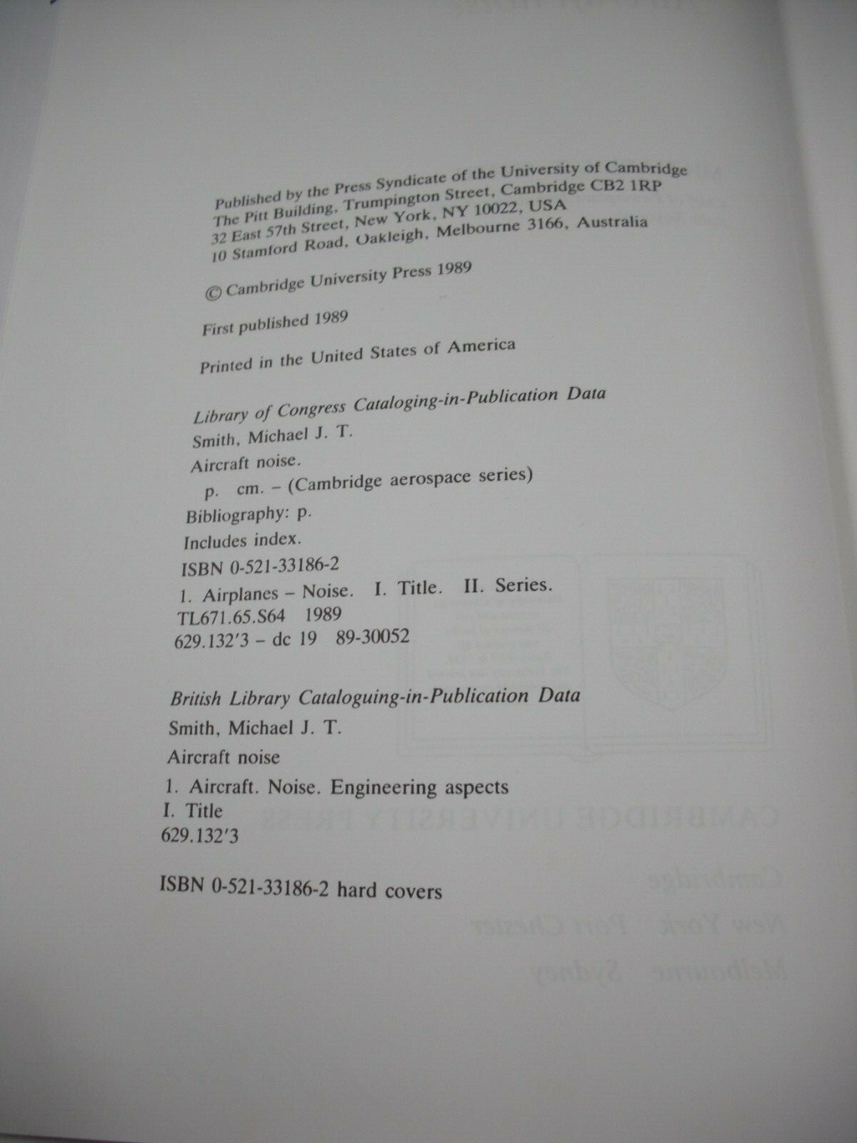SCARCE CAMBRIDGE UNIVERSITY AERONAUTICS TEXT „AIRCRAFT NOISE“ BY SMITH! 359 PGS