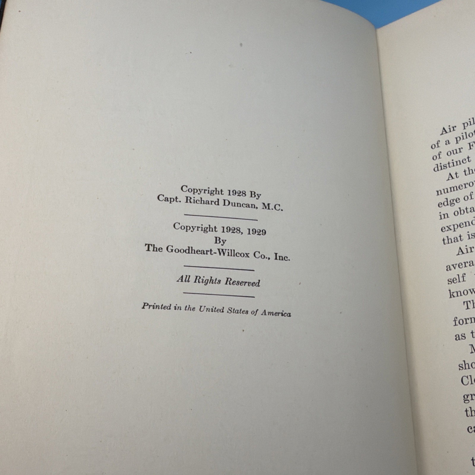 Air Navigation and Meteorology by Captain Richard Duncan – 3rd Ed. 1929 w/ Map