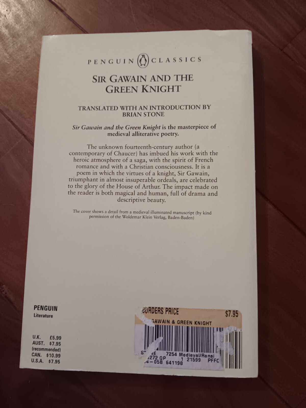 Sir Gawain and the Green Knight paperback book 1974