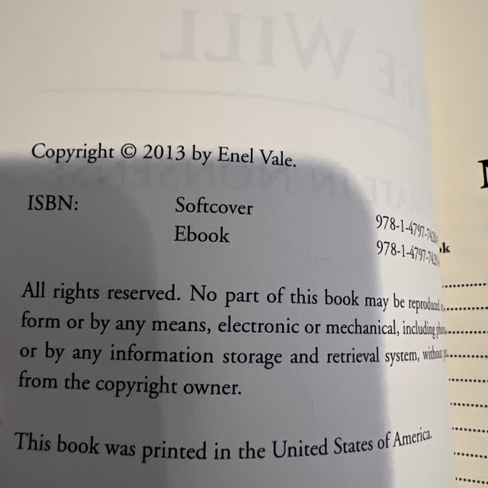 Free Will The Ultimate In Nonsense Enel Vale SIGNED and Inscribed 2013 TPB