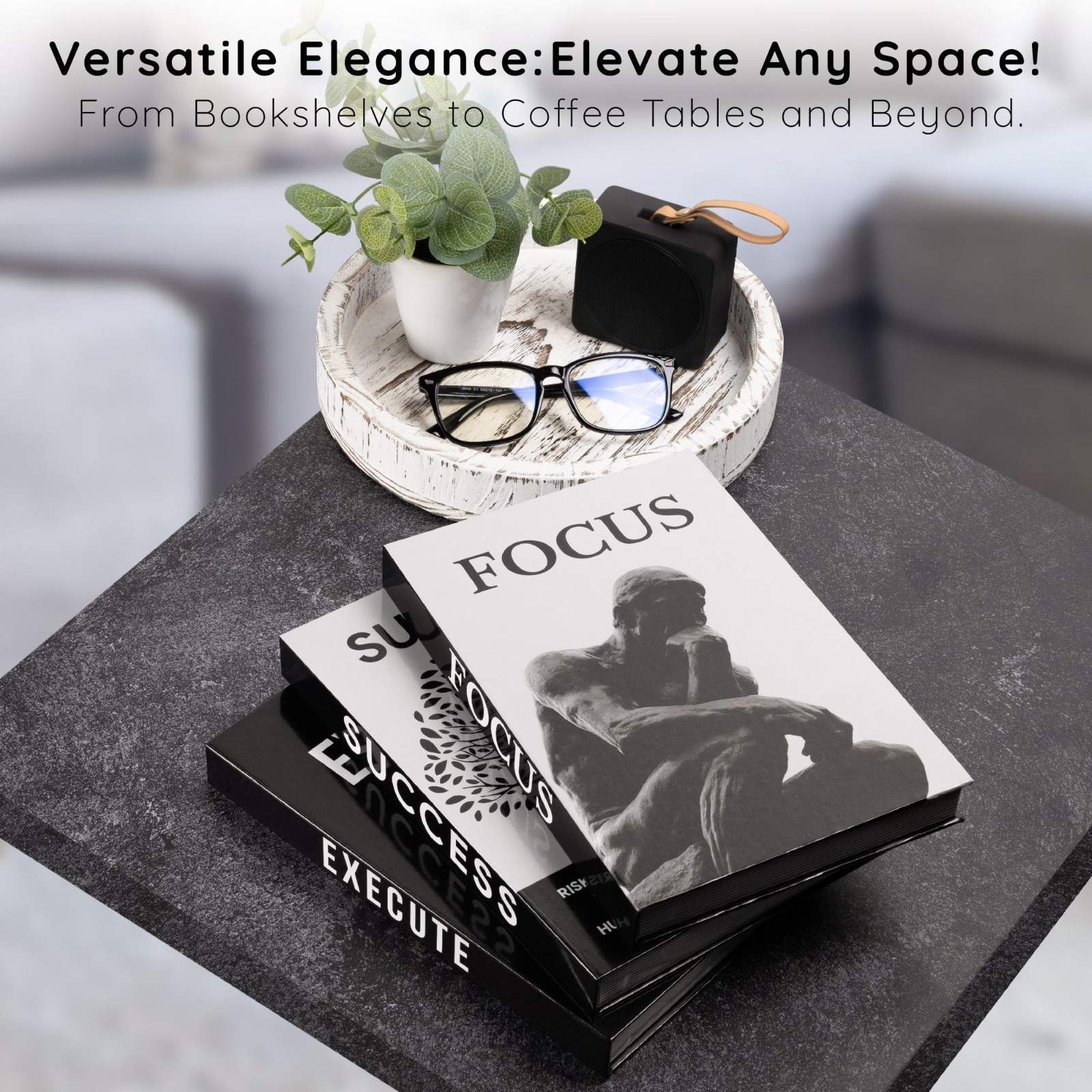 Motivational Desk Décor Set of 3 Faux Books for Modern Home Office Aesthetic She