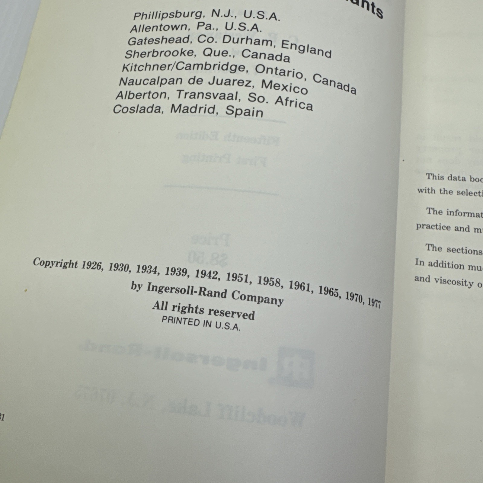 Cameron Hydraulic Data Reference Hydraulics and Steam 15th Editio 1977 Softcover