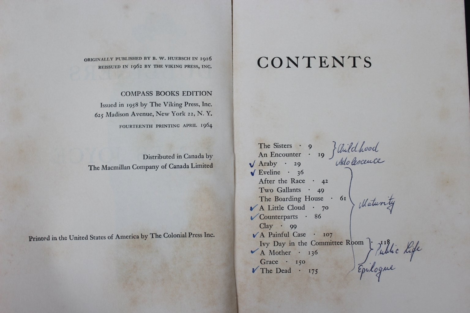 Dubliners James Joyce 1964 Fourteenth Printing Compass Books Viking Press PB