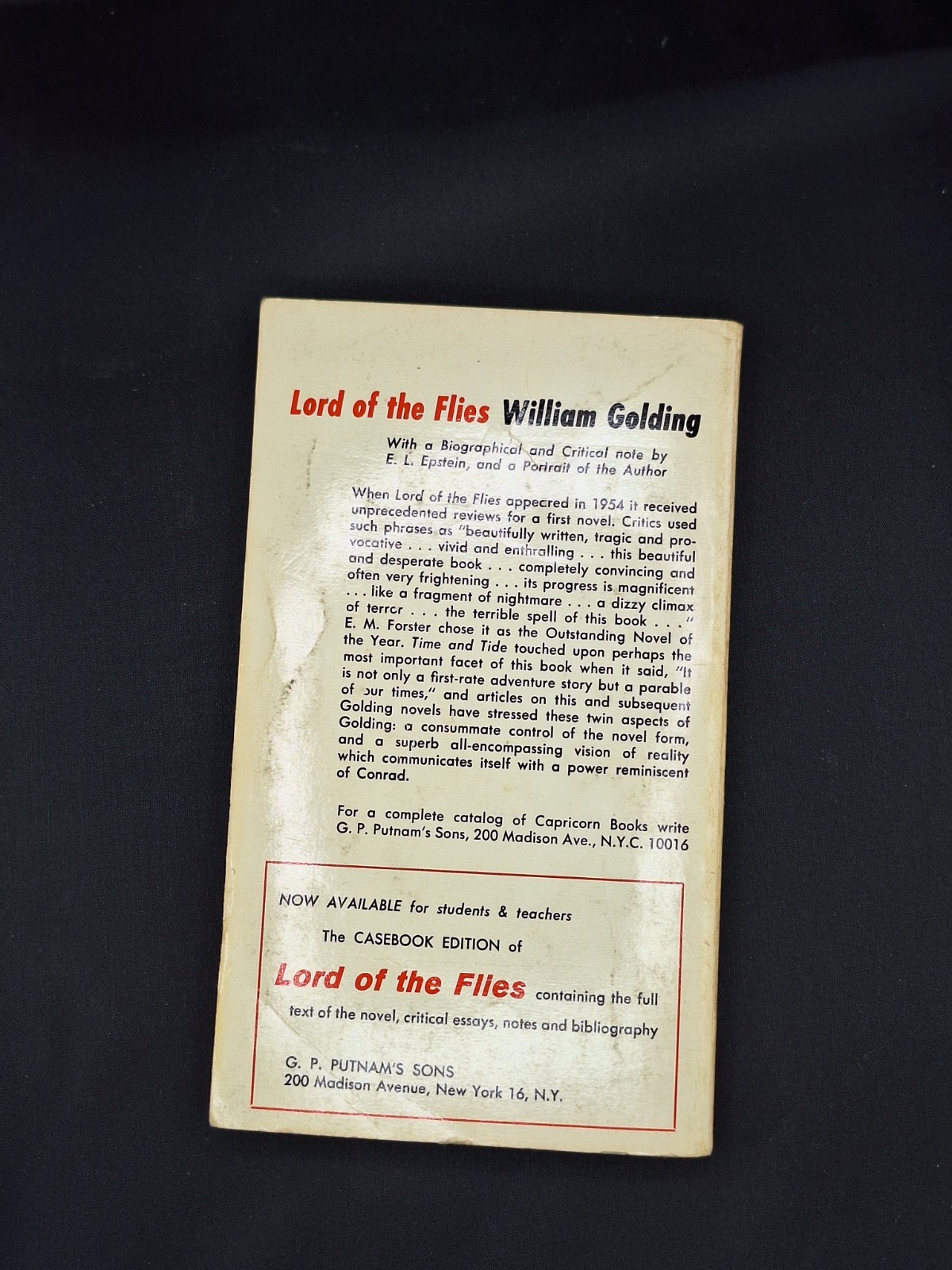Lord Of The Flies by William Golding Capricorn Books 1959 Paperback