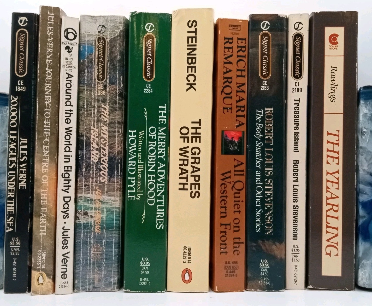 10 Classic Literature Book Lot Jules Verne Steinbeck Robert Louis Stevenson