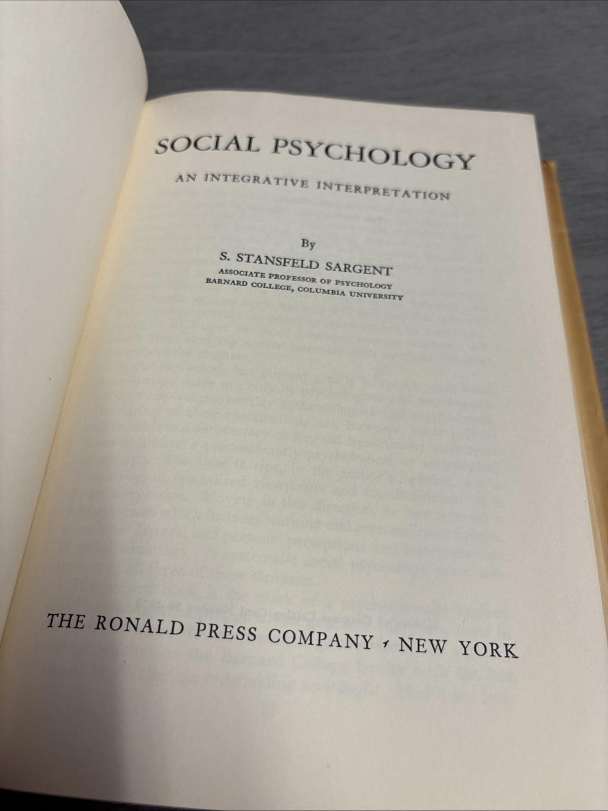 Social Psychology by S. Stansfeld Sargent 1950 HC/DJ VG