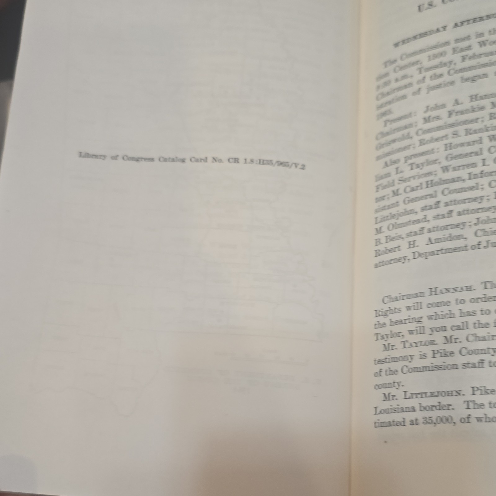US Commission on Civil Rights Hearings Vol II Admin of Justice HC 1965 ExLib