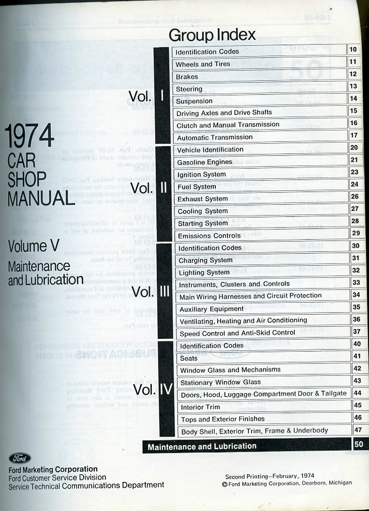 1974 Ford Car Shop Manual-Volume 5-Pre Delivery-Maintenance-Lube-ID-VIN-Guide-