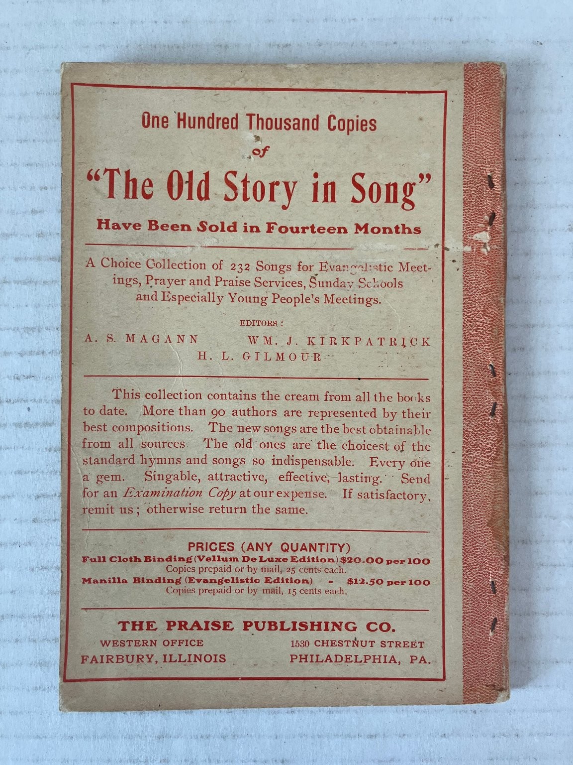 The King’s Praises 1907 Kirkpatrick Gilmour Hill Stone Hymnal Songbook Paperback
