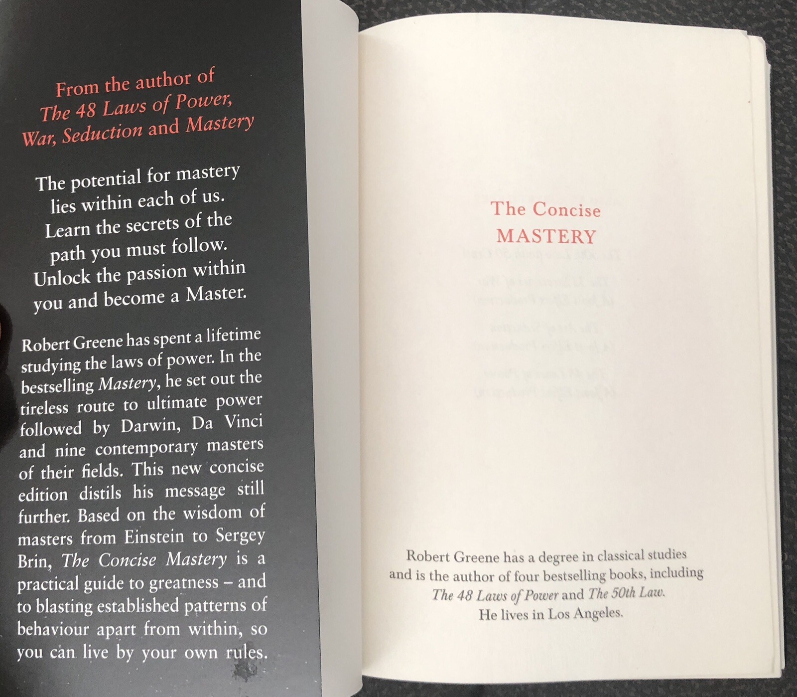 The Concise Mastery by Robert Greene. 2014 Profile Books PB