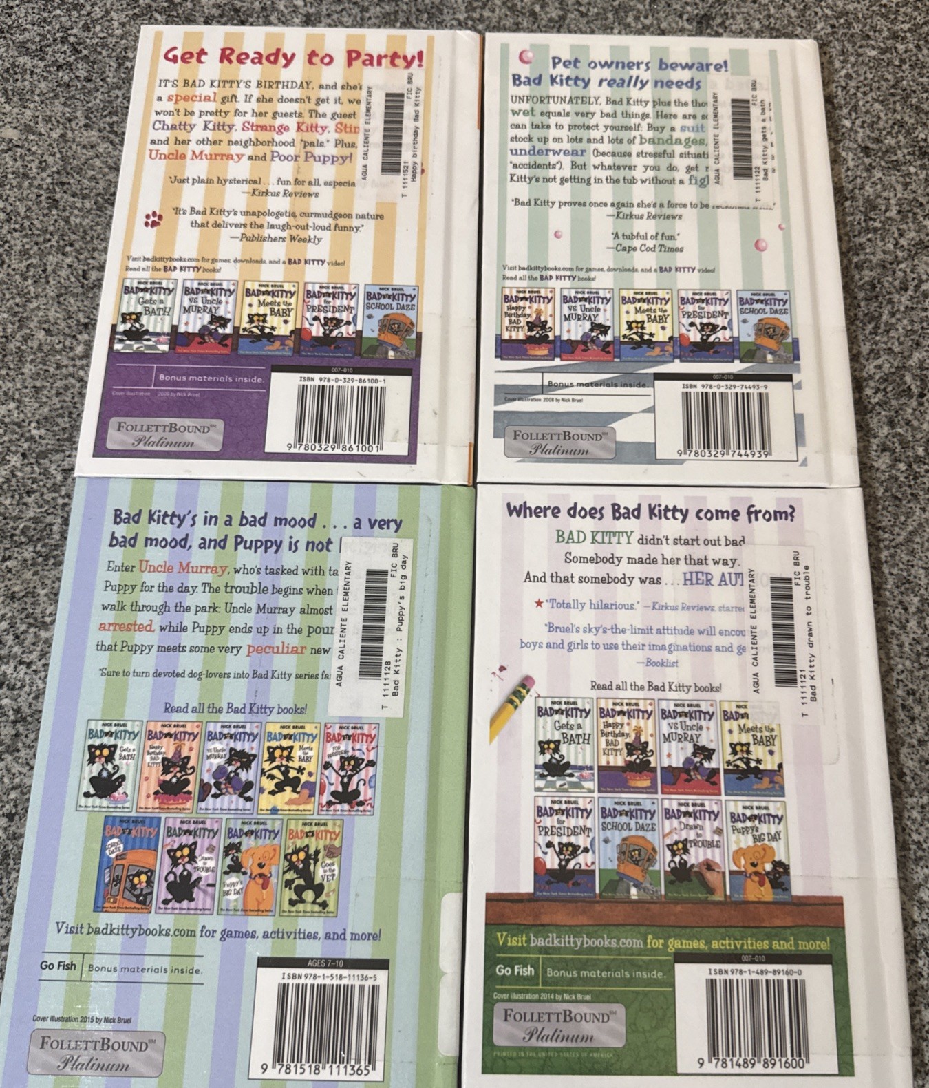 Lot of 4 Bad Kitty Hardcover Books by Nick Bruel First Square Fish Edition