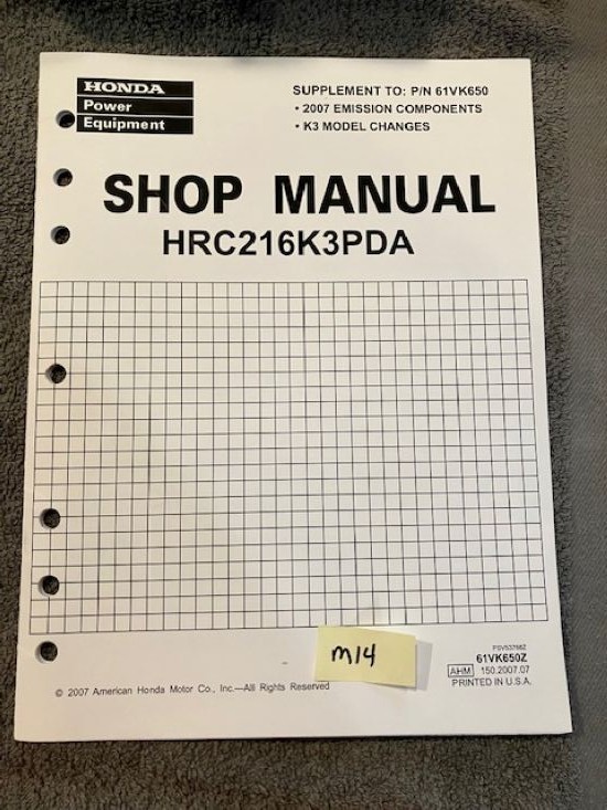 OEM HONDA HRC216PDA ROTARY LAWN MOWER SERVICE MANUAL W/SUPPLEMENTALS CW 2005